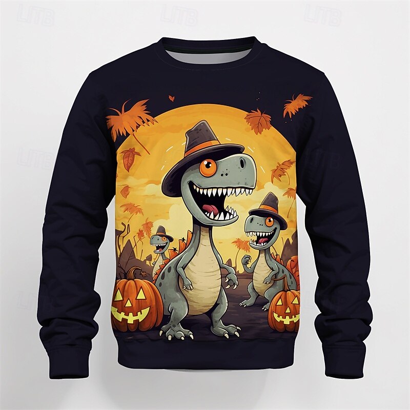 Halloween Pojkar 3D Tecknat Pumpa Dinosaurie T-shirt Långärmad Vår Höst Mode Grundläggande Barn 4-12 år Rund hals Utomhus Ledigt Dagligen Normal 2025 - $13.99 –P2