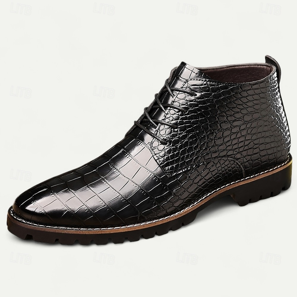 Bottines en similicuir bleu à motif crocodile pour homme – Chaussures habillées à lacets pour les événements professionnels et en soirée de 2025 ? $42.99 –P5