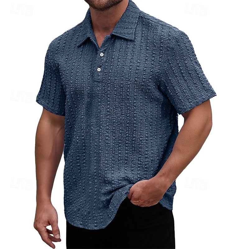 Men's Golf Shirt Golf Polos Shirts Work Casual Lapel Short Sleeve Basic Modern Plain Jacquard Buttons Summer Spring Regular Fit Wine Black Light Green Navy Blue Sky Blue Purple Golf Shirt 2025 - $23.99 –P4