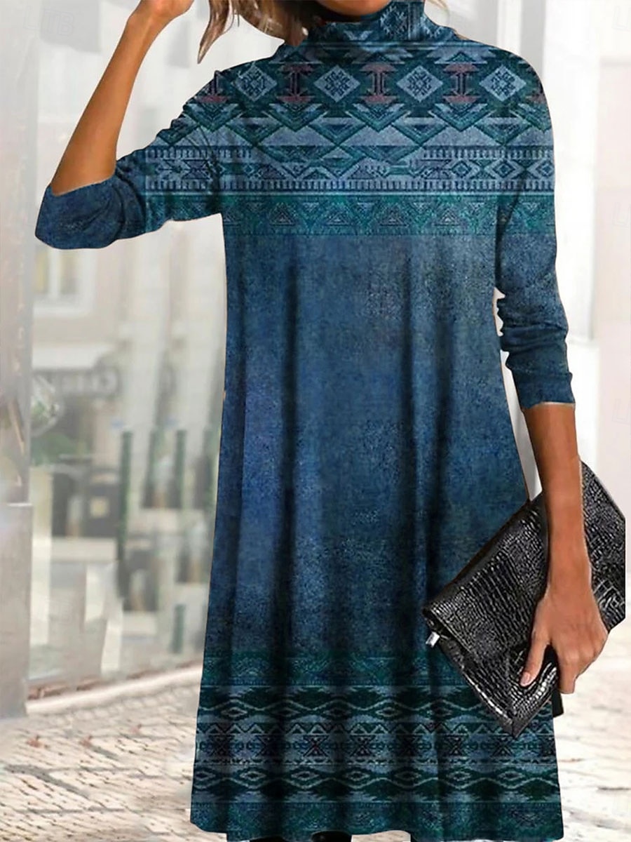 Damen Minikleid T-Shirt-Kleid A Linie Kleid Urlaub Lässig Täglich Date Normale Passform Grafik Stammes Langarm Hoher Ausschnitt Blau Purpur Braun Grün Frühling Herbst Winter 2026 - $28.99 –P2
