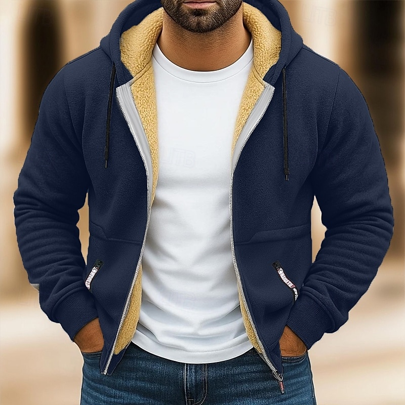 Hombre Sudadera Sudadera con capucha y cremallera completa Sudadera con capucha de lana Sudadera con capucha forrada de polar Rojo tinto Negro Blanco Verde Ejército Azul Marino Con Capucha Plano 2025 - $37.99 –P2