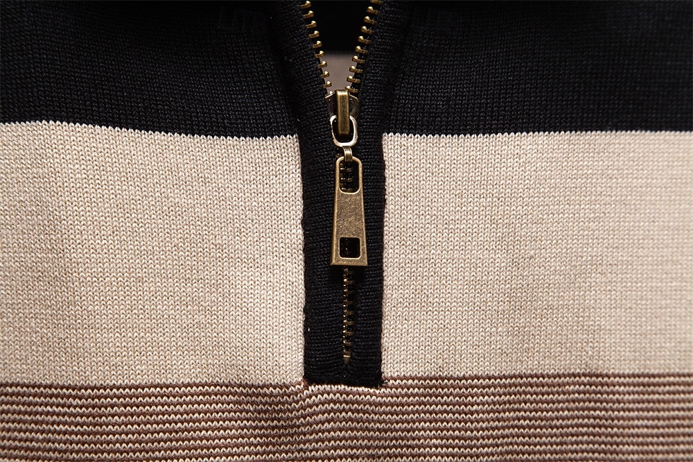 Homme Pull Tricoter Hauts Réguliers Demi-zip Bandes Rayé Col montant ancien Frais École Vacances Vêtement Tenue Printemps Automne Noir Violet S M L de 2025 ? $50.99 –P32