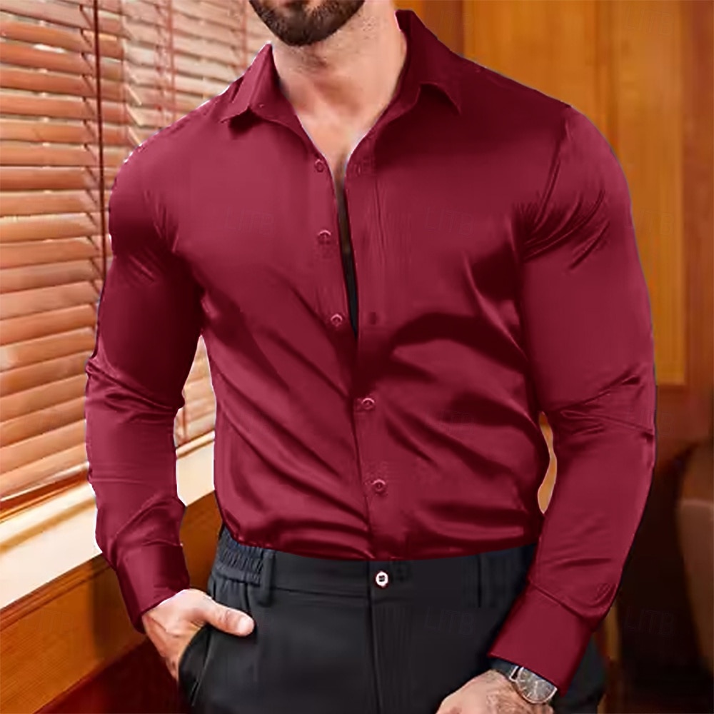 Per uomo Camicia Come la seta Camicia in raso Camicia elegante Camicia con Bottoni Semplice Formale Matrimonio Blu chiaro Nero Bianco Vino Manica Lunga Bavero Primavera & Autunno Tutte le stagioni del 2025 a $23.99 –P6