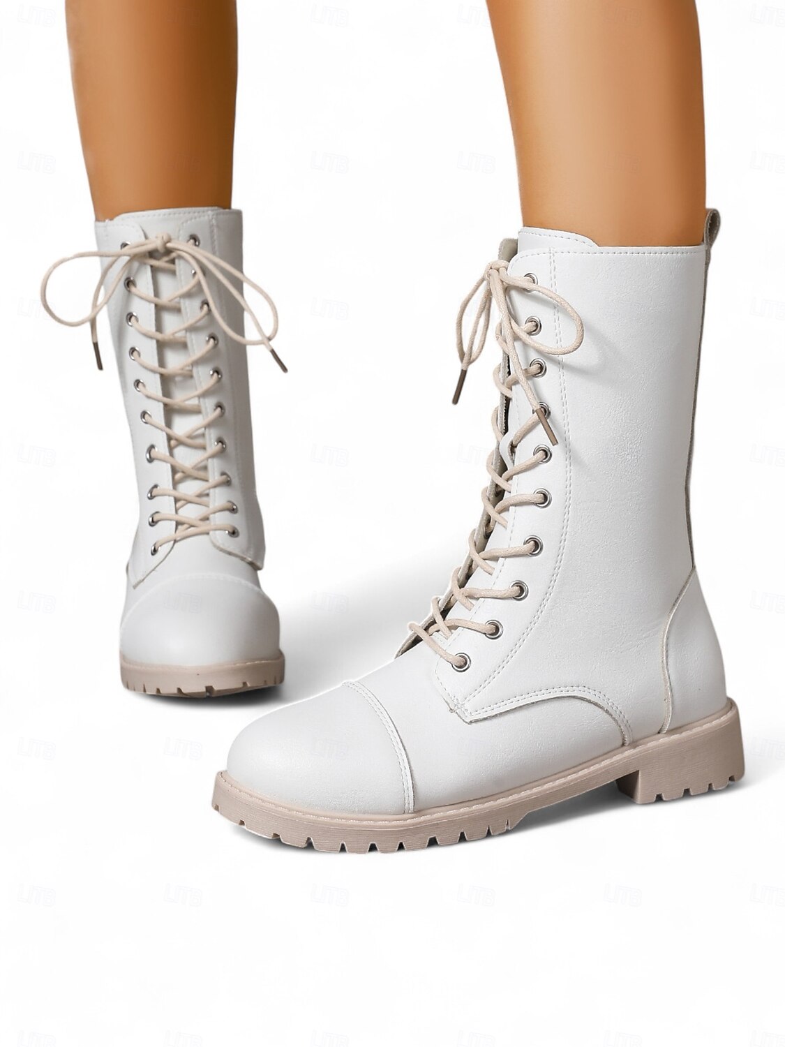 Botas de combate femininas brancas com cadarço e zíper lateral, calçados urbanos estilosos de 2025 por $32.99 –P2