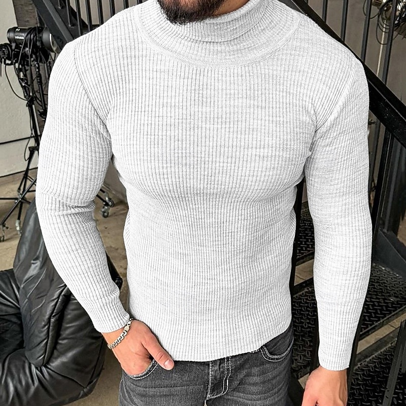 Herr Pullover tröja Stickad tröja Ribbad Sticka Vanliga toppar Stickat Slät Polokrage Mode Grundläggande Semester Dagliga kläder Kläder Höst Vinter Vin Svart M L XL 2025 - $28.99 –P6