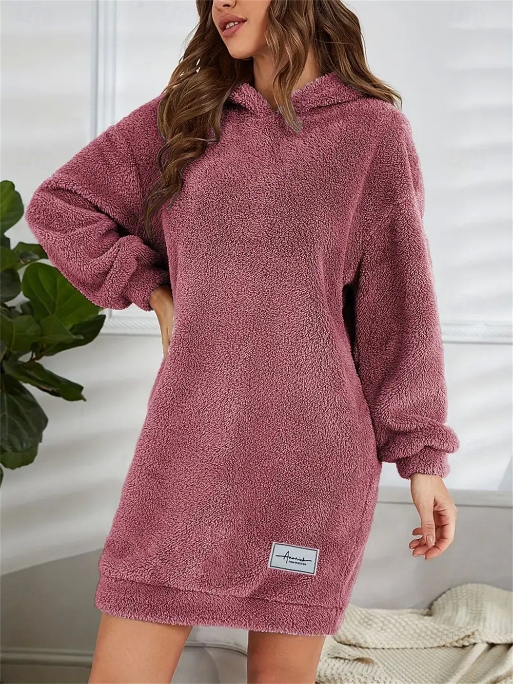 Sukienka dresowa damska hoodie mini sukienka sukienka ołówkowa wakacje casual boho na co dzień sportowa wychodząca luźny krój gładki długi rękaw z kapturem różowy czerwony niebieski szary wiosna 2026 - $31.99 –P6