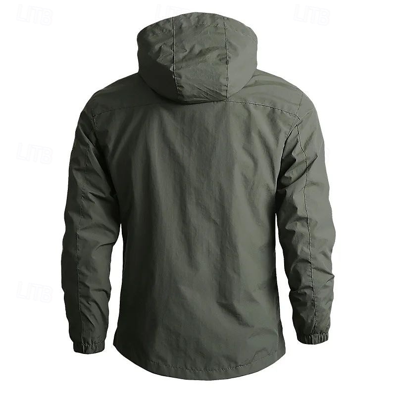 Homens Blusão Capa de chuva Casaco Shell Prova-de-Água Leve Casual Esportes Acampar e Caminhar Bordado Bolsos laterais Zip Frente Outono Inverno Com Capuz Manga Longa Preto Verde Caqui de 2025 por $44.99 –P3