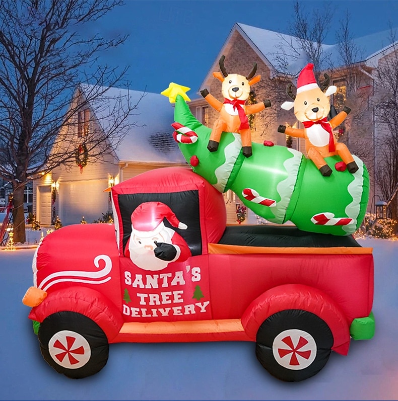 1 peça 2m * 1,8m Papai Noel de Natal dirigindo uma bicicleta vermelha carregando renas sentadas na árvore de Natal com luzes que emitem ar inflável modelo interno e externo pátio festa atmosfera luzes de 2025 por $121.99 –P4