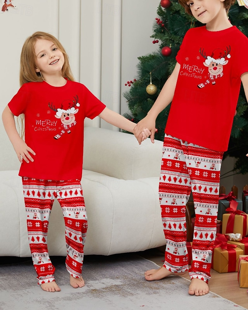 Family Pajamas Christmas Pattern Home Print Red Short Sleeve Active Matching Outfits 2025 - $19.49 –P6