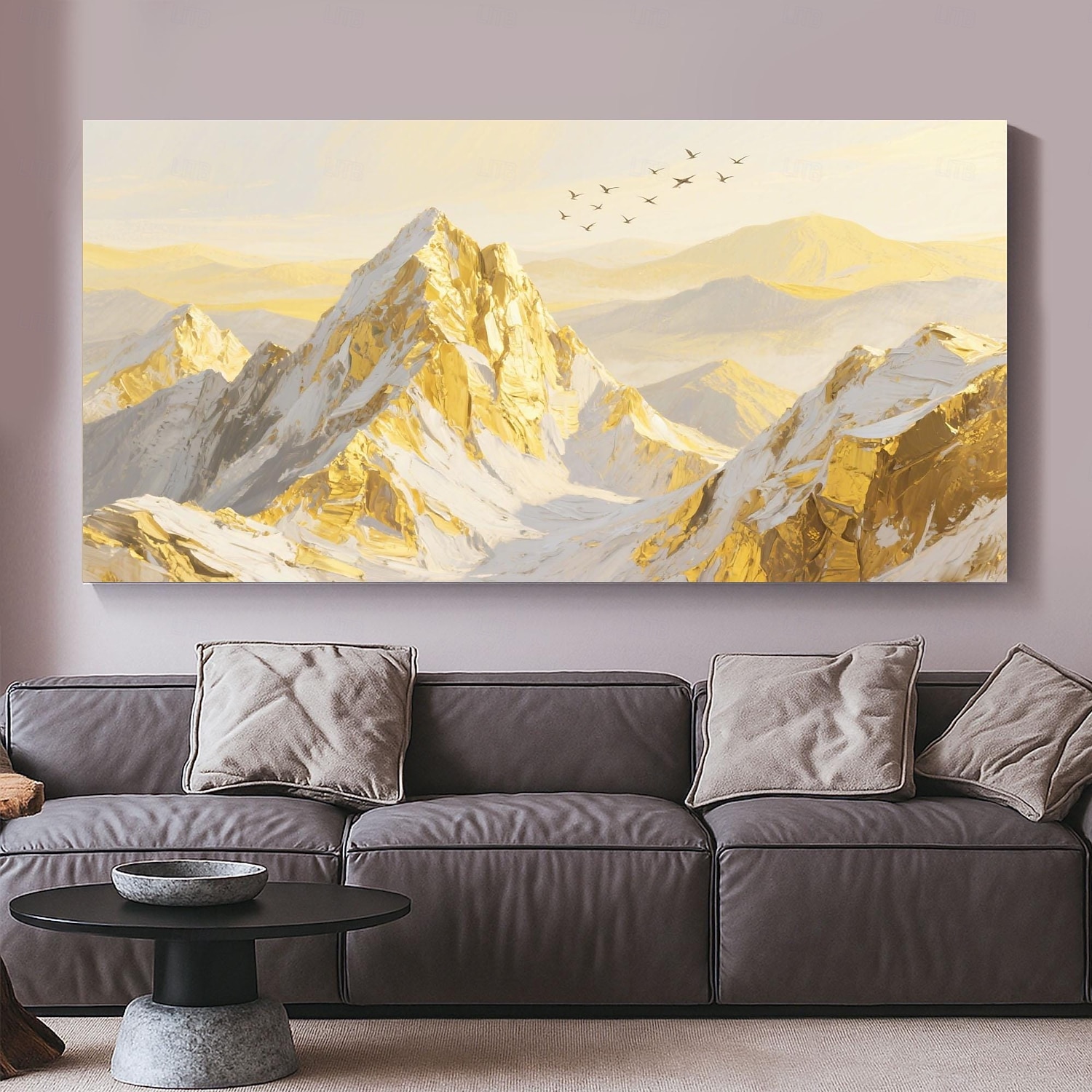 Duże złote góry na płótnie, oryginalna złota sztuka ścienna, tekstura 3D, impasto, abstrakcyjny, naturalny krajobraz, wystrój boho, salon, wystrój domu 2025 - $41.99 –P4
