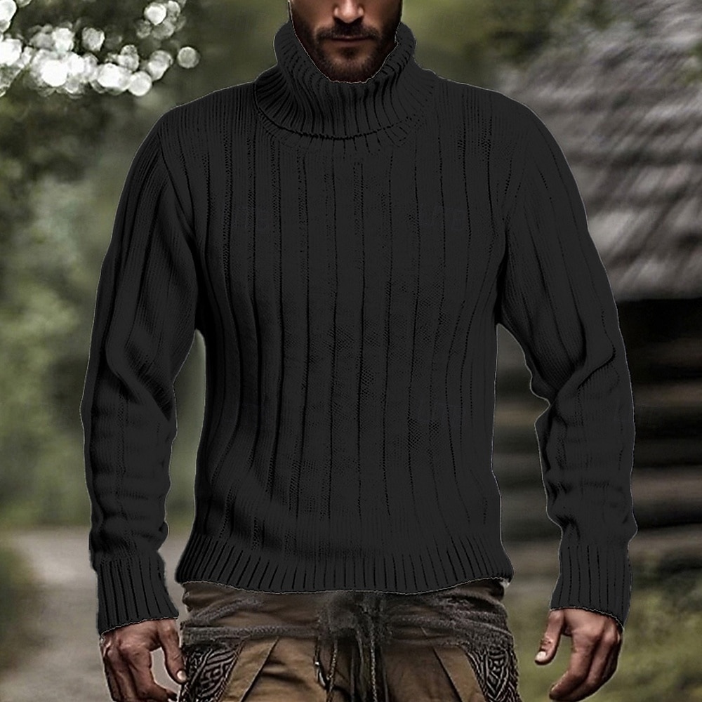Herren Pullover Strickpullover Gerippt Stricken Normale Oberteile Gestrickt Einfach Rollkragen Mode Basic Urlaub Alltagskleidung Bekleidung Herbst Winter Schwarz Weiß M L XL 2025 - $29.99 –P4
