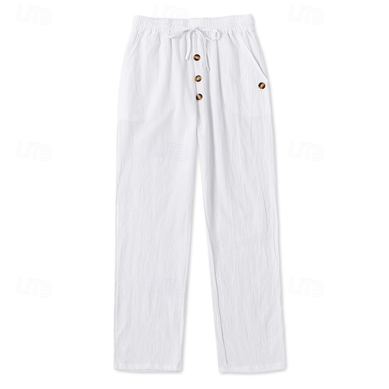 Men's Linen Pants Trousers Summer Pants Baggy Pants Beach Pants Drawstring Elastic Waist Buttons Plain Comfort Breathable Full Length Casual Daily Home Vacation Fashion Loose Fit Black White 2026 - $24.99 –P11