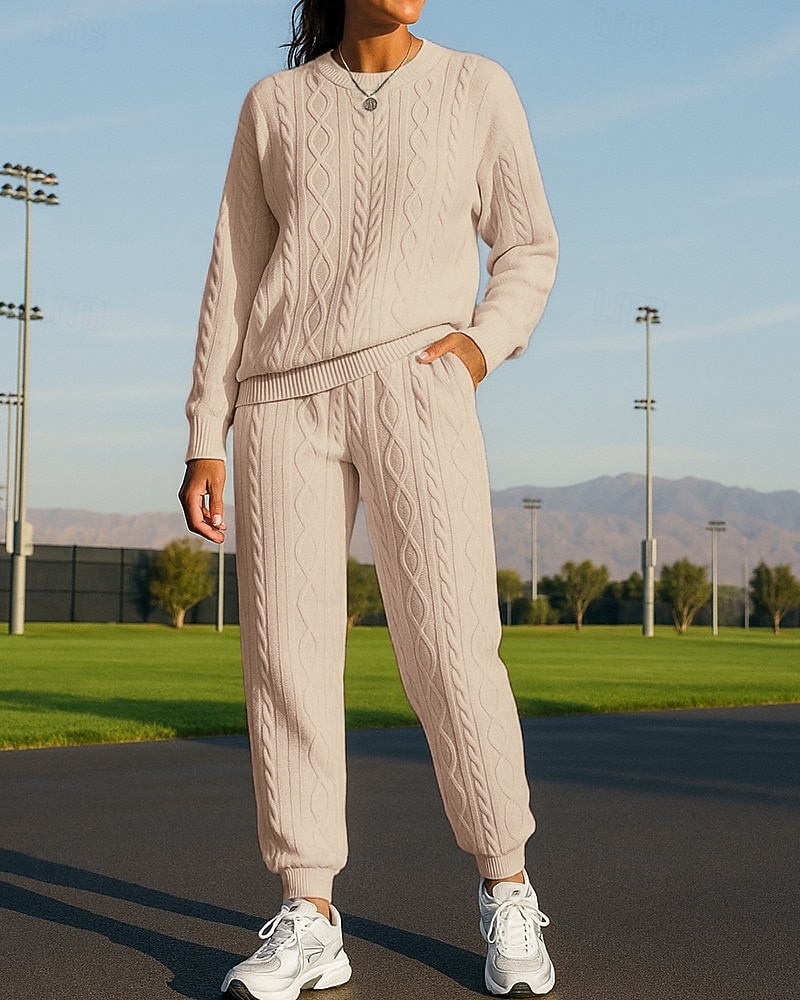 Damskie Dres Spodnie dresowe Stroje sportowe Splot kablowy Solidne kolory Zestawy odzież Jesień Czarny Biały Na zewnątrz Podróże Sportowy Wysoka talia Moda Długi rękaw Sport Odzież sportowa Średnio 2025 - $34.99 –P5