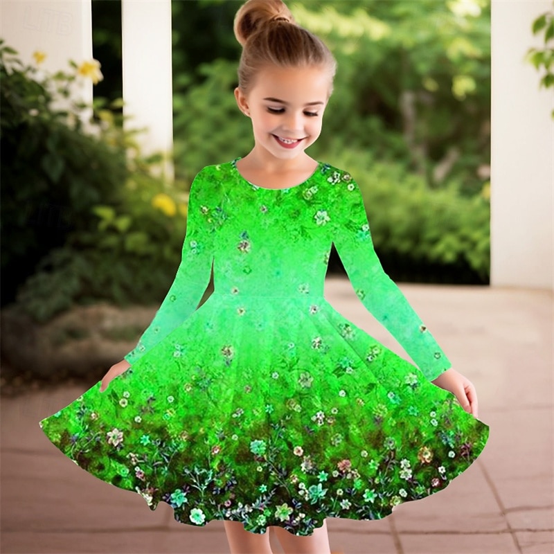 Flickor 3D Blomma Klänning Långärmad Sommar Vår Semester Dagligen Helgdag Prinsessa Skön Ljuv Barn 4-12 år Vardagsklänning A linjeklänning Knälång Normal 2025 - $16.99 –P4