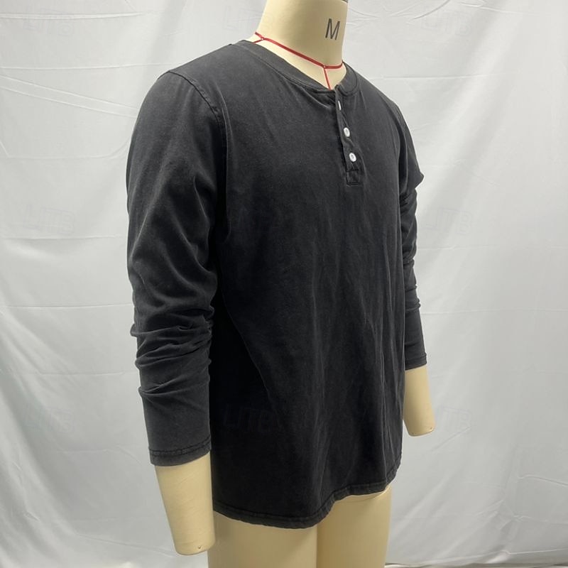 Herren Henley Hemd T-Shirt Langarmshirt Langarm Henley Herbst Winter Retro Mode Designer Nostalgisch Mode Jahrgang Urlaub Straße Ausgehen Marineblau Schwarz Hellgrün Top T-Shirt für Herren 2025 - $29.99 –P2