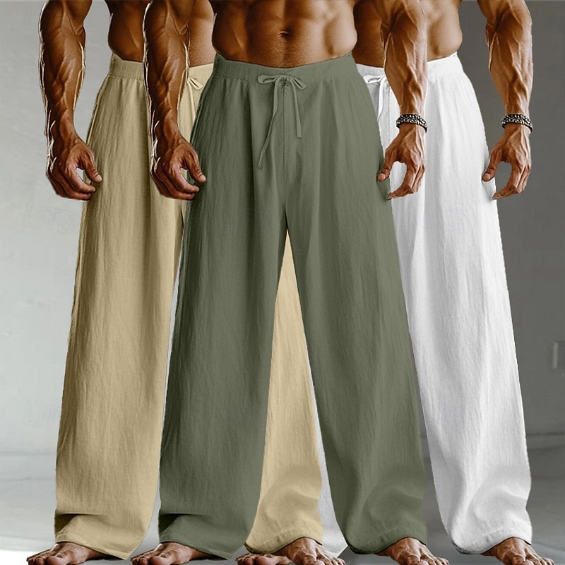 Men's Linen Pants Trousers Summer Pants Baggy Pants Drawstring Elastic Waist Straight Leg Plain Comfort Breathable Full Length Home Yoga Holiday Fashion Streetwear Black+White+Navy Blue 2026 - $37.99 –P10