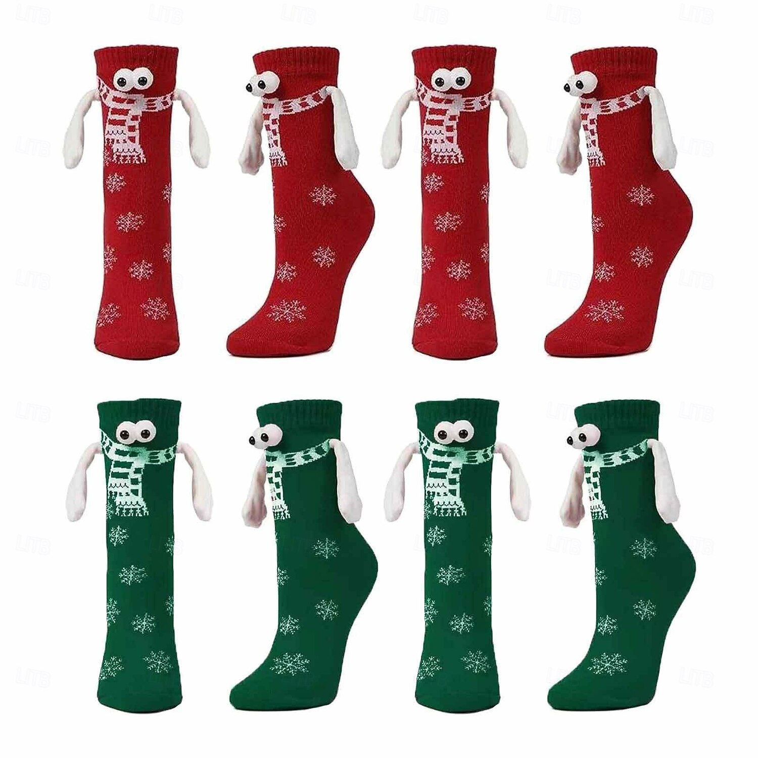 Calcetines magnéticos navideños de edición invernal, medias navideñas rojas con diseño de bufanda, calcetines decorativos magnéticos con forma de ojo grande para sujetar las manos, decoración festiva de Navidad y Halloween. 2026 - $8.99 –P2