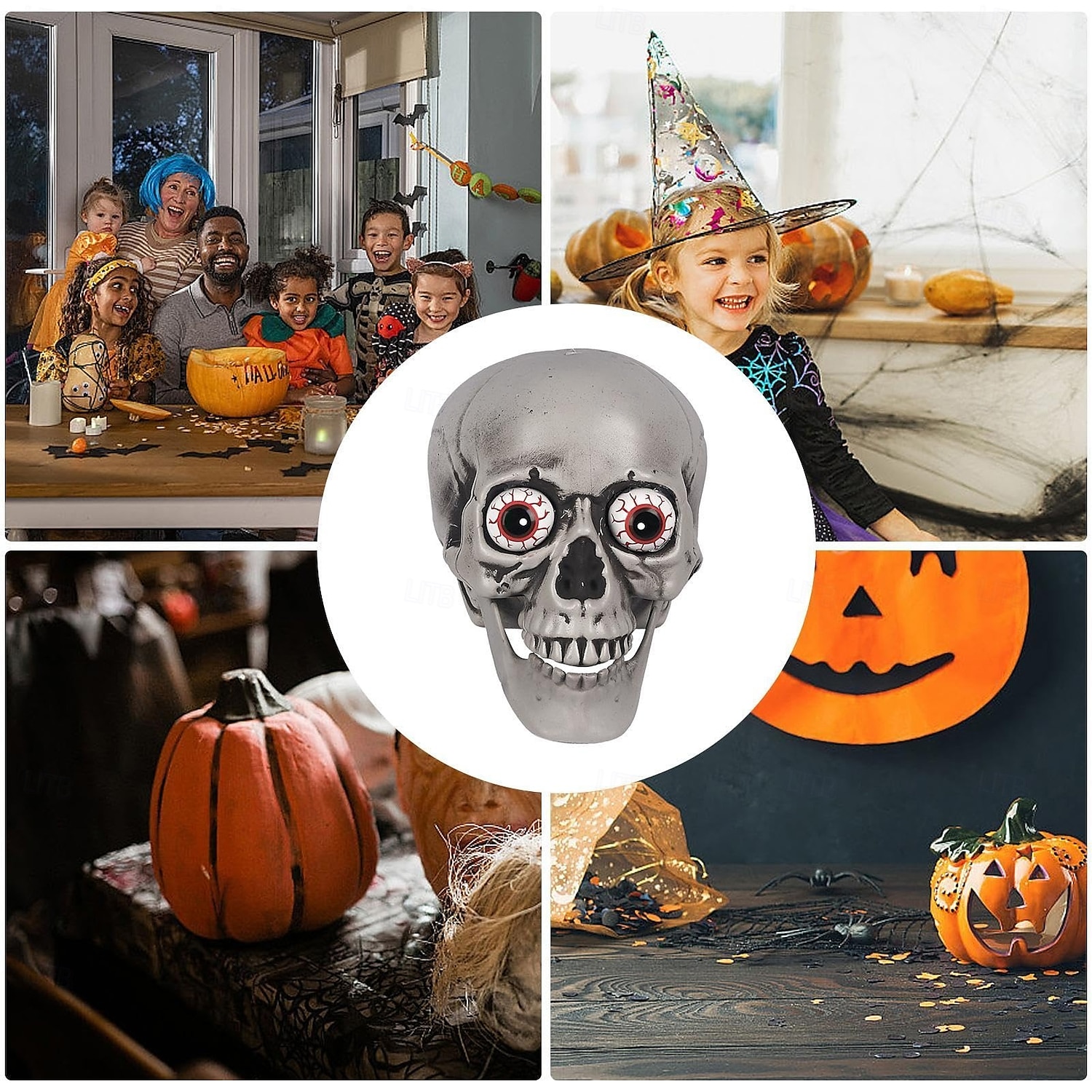 Mluvící lebky na Halloween - rozsvícená halloweenská dekorace s červenými očima a lebkami, sváteční halloweenské dekorace s červenými očima na párty 2025 - $24.99 –P4