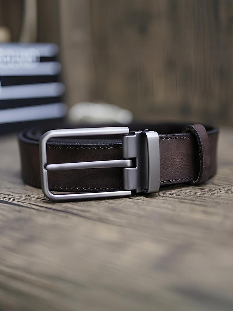 Мужской ремень из натуральной коровьей кожи – винтажный коричневый ремешок с пряжкой из матового сплава, регулируемый для джинсов, работы, деловой и повседневной одежды 2026 - $29.99 –P13