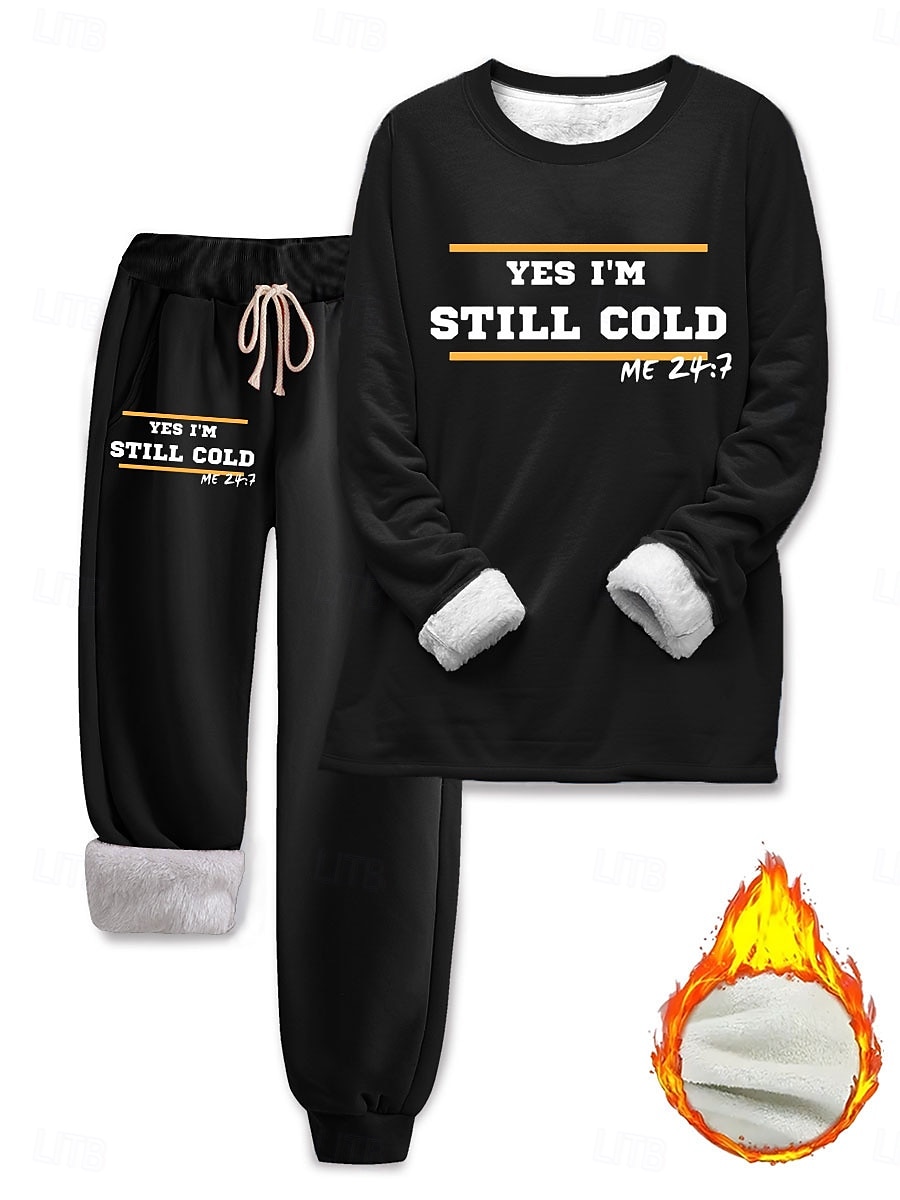 Damen Pyjamas Set Fleece-Futter Elegant Warm Mode Zwei-Teile Sets Trainingsanzug Hosen Sets Langarm Bischof Ärmel Rundhals Grafik Buchstabe Druck Outdoor Urlaub Alltaglich Schwarz Pink Dunkel Pink 2025 - $41.99 –P6