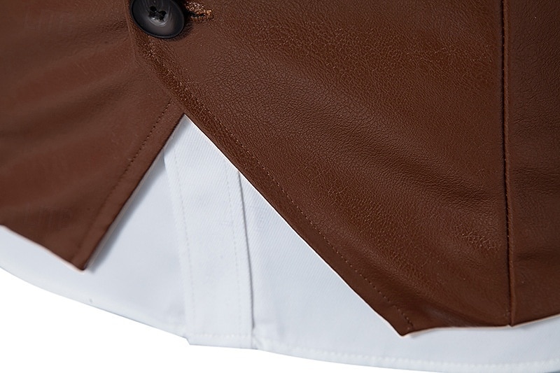 Herren Westernweste Weste Lederweste Formell Urlaub Lässig Täglich Vintage Cowboy Frühling Herbst Tasche Knöpfe 100% Polyester PU Leder Bequem Einfach Einreihig Reverskragen mit Schlitz Schlank 2025 - $30.99 –P7
