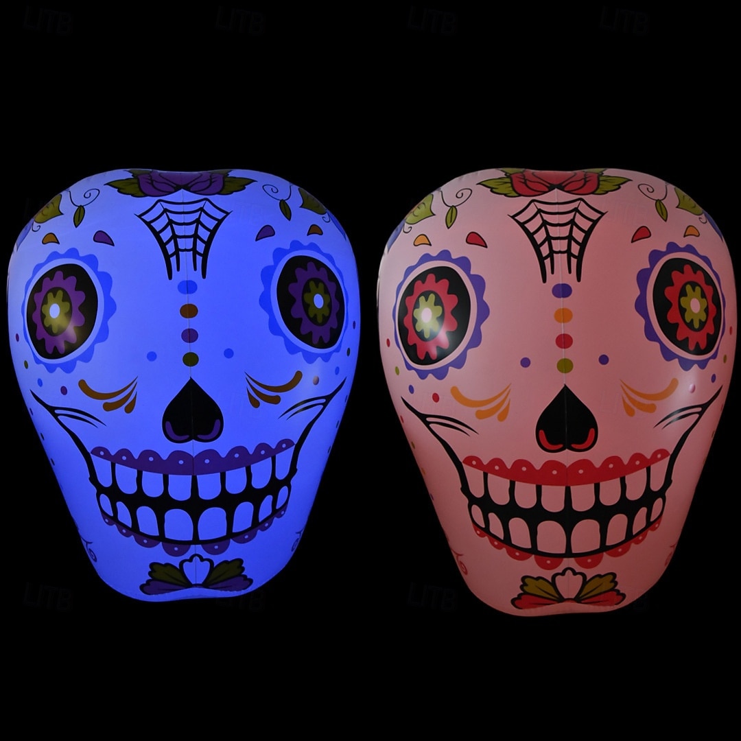 1 ks 1,4 m * 1,25 m halloween barevná lebka rgb se světlem vodotěsný PVC nafukovací vzduchový model vnitřní a venkovní nádvoří zahrada trávník párty festival atmosféra dekorativní světlo aaa baterie box 2025 - $35.99 –P2
