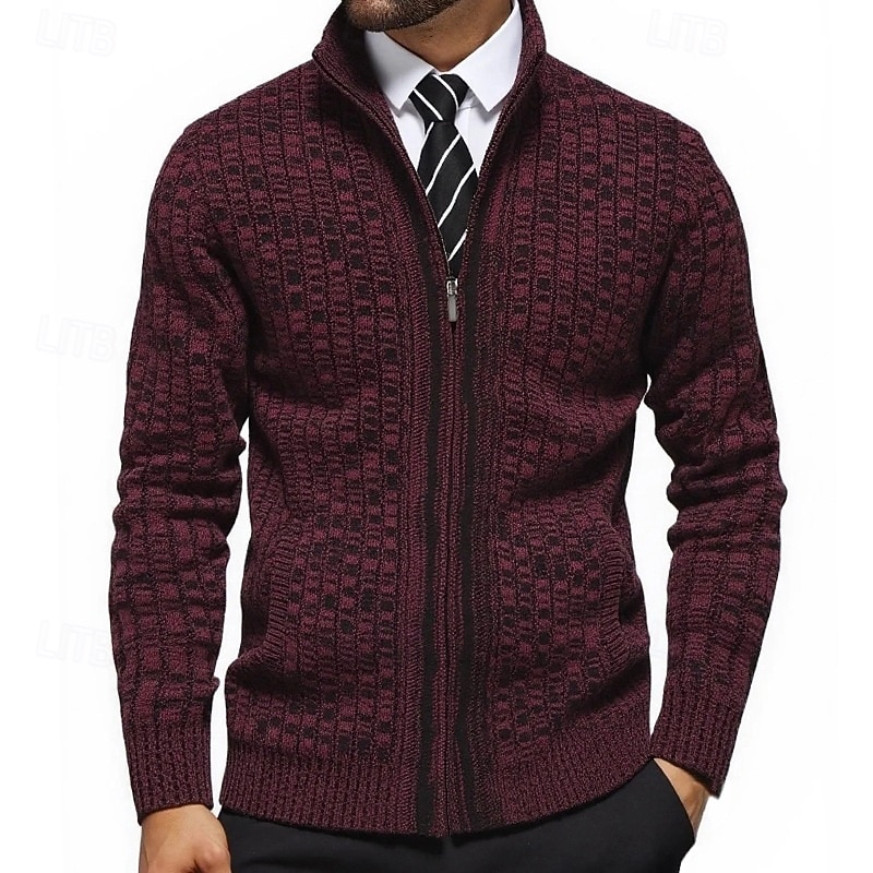 Herren Pullover Kleid Pullover Strickjacke Reißverschluss-Pullover Strickpullover Gerippt Stricken Normale Oberteile Gestrickt Gerippt Geometrisch Stehkragen Mode Schals Lässig Alltagskleidung 2025 - $41.99 –P3