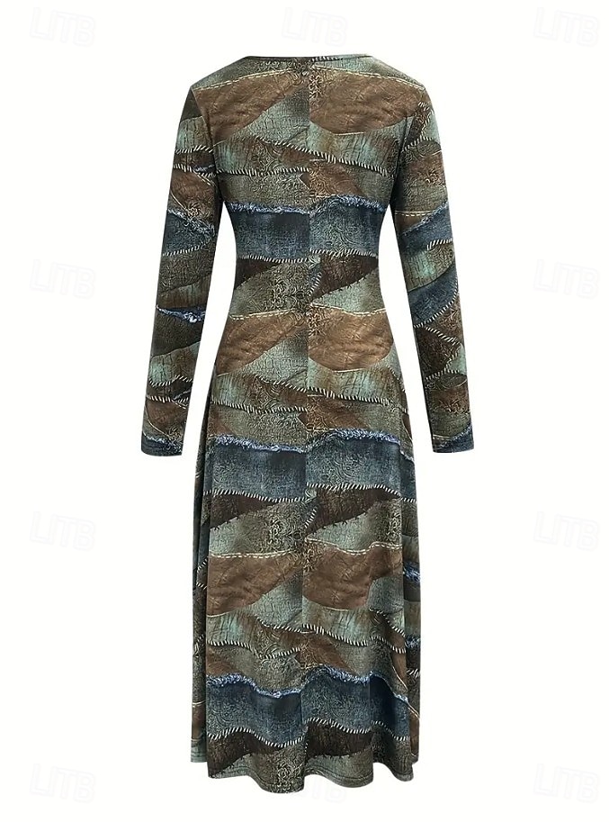 Dame Midikjole Fit And Flare Dress Fritid Bohem Fest Daglig Ut på byen Normal Polkadotter Abstrakt 3/4 ermer Crew-hals Lysebrun Høst Vinter 2025 - $36.99 –P3