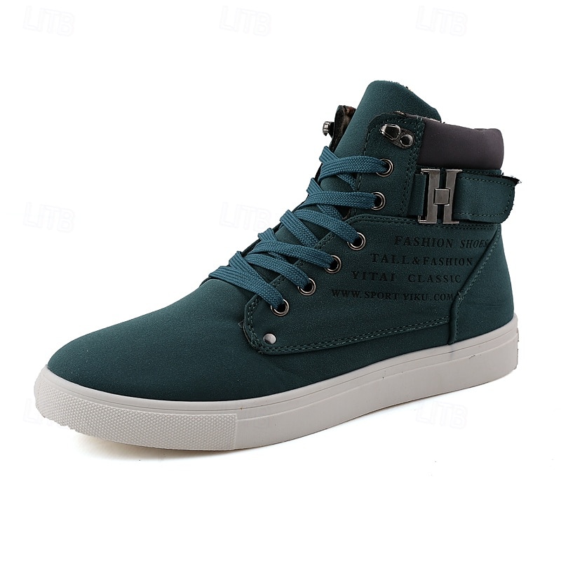 Men's Tan Faux Leather High-Top Sneakers with Lace-Up Design, Stylish Casual Shoes for Walking, Work and Weekend Outfits 2025 - $34.99 –P2