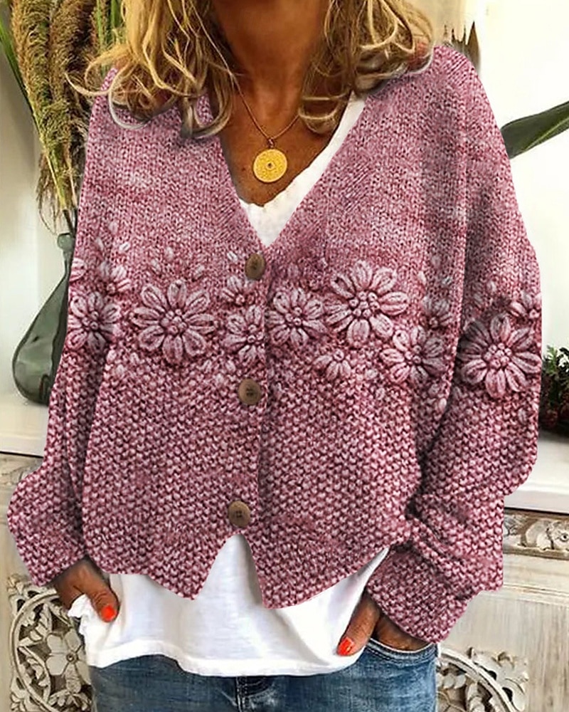 Femmes Manteau Veste Décontractée Chaud Confortable Imprimé Mode Moderne Occasionnel Fleuri Sortir Week-end Simple Boutonnage Régulier Col en V Coupe régulière manche longue Vêtements d'extérieur de 2025 ? $22.99 –P4