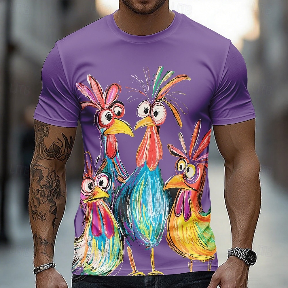 Bărbați Cocoș Amuzant Tricou Manșon scurt Tricou Tipărire 3D Stil Nautic Cămașă Exagerat Designer Petrecere Concediu Albastru piscină Negru Mov Vară Primăvară Îmbrăcăminte S M L XL XXL XXXL 2026 - $19.49 –P3