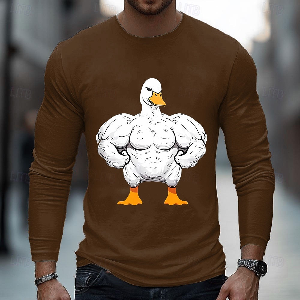 Férfi Vicces Liba Póló Hosszú ujj póló 3D nyomtatás Terített nyak Ing Divat Napi Utca Hétköznapi Napi Fekete Medence Barna Nyár Tavasz Ruházat S M L XL XXL XXXL 2025 - $19.99 –P2