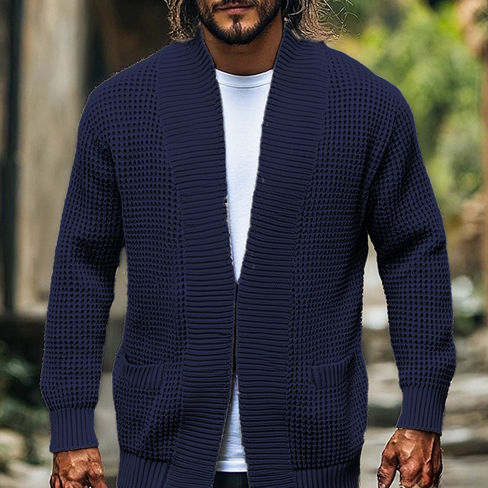 Herren Pullover Strickjacke Strickpullover Gerippt Gehäkelt Stricken Tunika Tasche Einfarbig Öffnung vorne Mode Klassisch Urlaub Alltagskleidung Bekleidung Herbst Winter Schwarz Blau S M L 2026 - $42.99 –P4