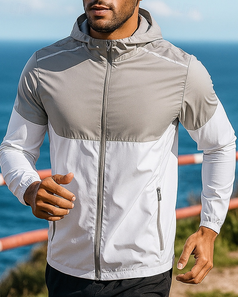 Herren Farbblock Kapuzenjacke Sportjacke Herbst Langarm Athleisure Sonnenschutz Leicht Outdoor Reise Sport Blau Weiß Grün Sportbekleidung Sportkleidung 2026 - $31.99 –P7