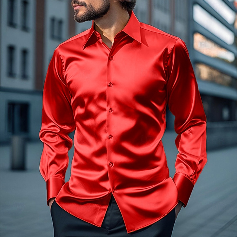 Men's Shirt Silk Like Satin Shirt Dress Shirt Casual Shirt Button Up Shirt Plain Streetwear Wedding Yellow Red Navy Blue Gray Long Sleeve Lapel Spring &  Fall All Seasons Clothing Apparel 2026 - $22.99 –P5