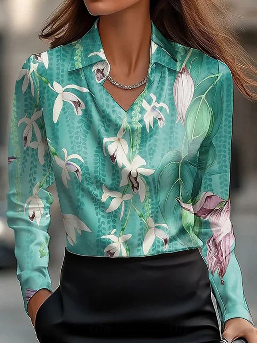Dames Overhemd Bloemig Grafisch Elegant Stijlvol Casual Lange mouw Col Normale tops Werk Feestavondkleding Dagelijks Met ruches Gedrapeerd Geel Blozend Roze Groen Grijs Zomer Herfst 2025 - $29.99 –P2