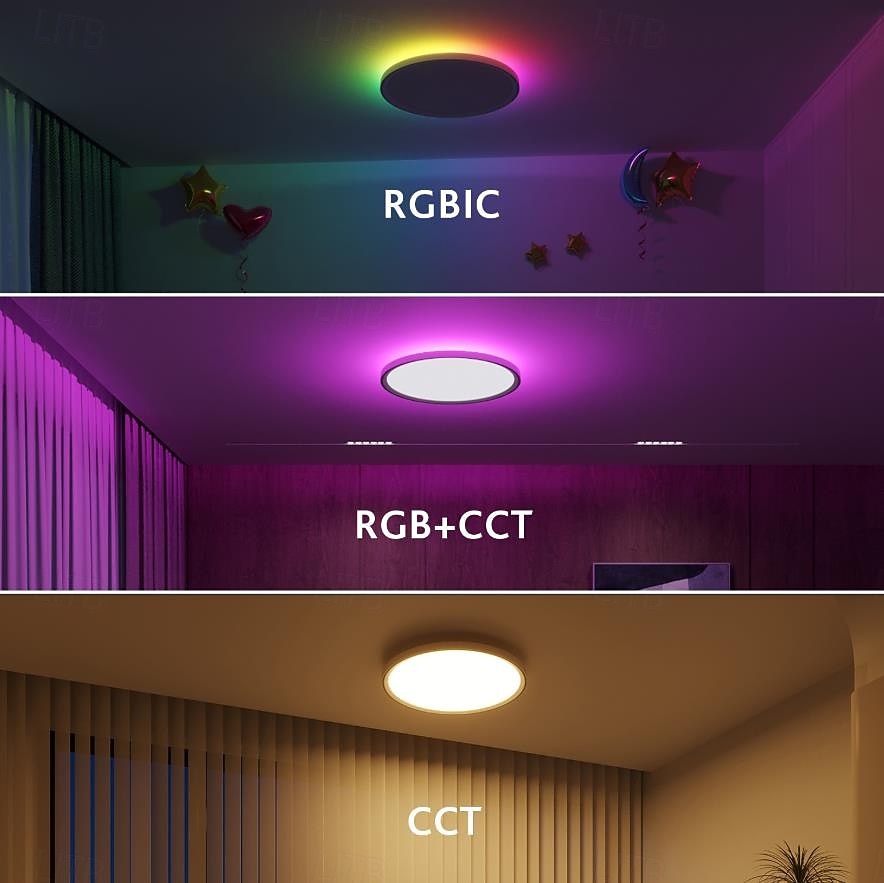 גוף תאורת תקרה חכם RGB LED 2700lm עובד עם Alexa 2700k-6500k גוף תאורה להתקנה שטוחה צבעים DIY WiFi ניתן לעמעום גוף תאורה סביבתי נמוך לחדר שינה, סלון, מסיבה 2025 - $57.99 –P6
