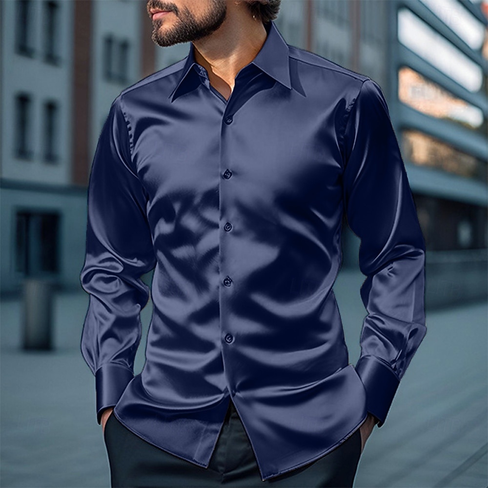 Men's Shirt Silk Like Satin Shirt Dress Shirt Casual Shirt Button Up Shirt Plain Streetwear Wedding Yellow Red Navy Blue Gray Long Sleeve Lapel Spring &  Fall All Seasons Clothing Apparel 2026 - $22.99 –P7