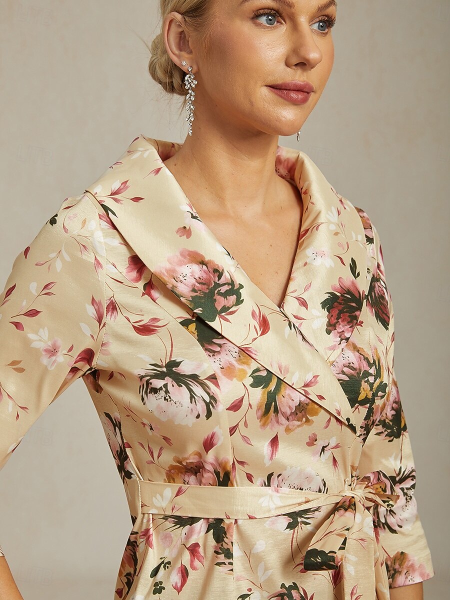 Mujer Tops elegantes Floral Elegante Vintage Romántico Manga 3/4 Escote en Pico Tops regulares Invitado a la boda Ropa de fiesta de noche Semi-formal Caqui Primavera, Otoño, Invierno, Verano 2026 - $79.99 –P6