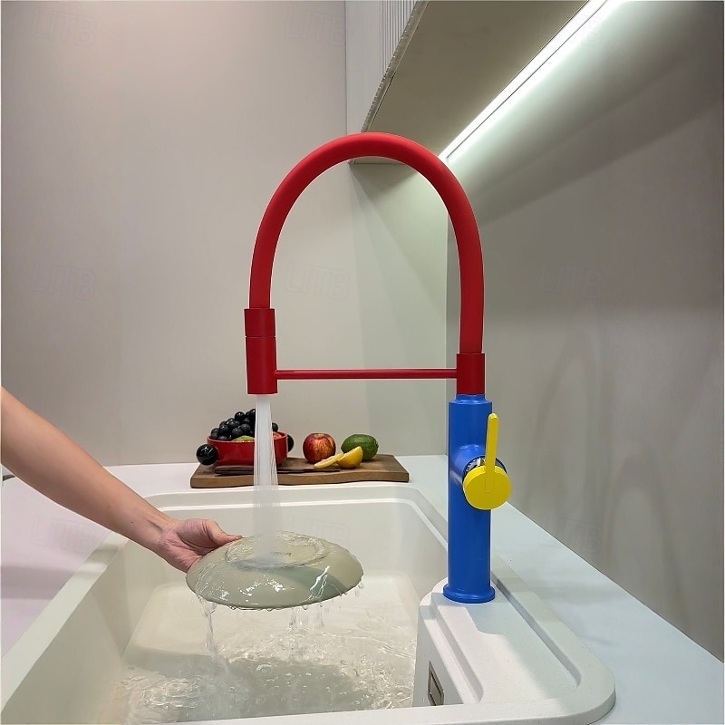 Robinet de cuisine - Poignée unique à un trou Électroplaqué / Finitions peintes Extractible / Rétractable / Bec Standard / Arc haut / haut Ensemble central Moderne Contemporain Kitchen Taps de 2025 ? $145.99 –P2
