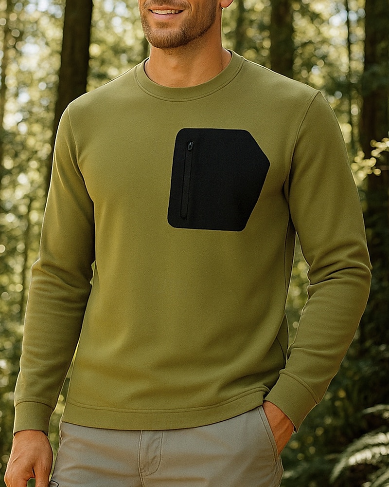 Herren Sporthemd Wanderhemd Langarm Rundhalsausschnitt Oberteil Außen Schnelltrocknend Atmungsaktiv Polyester Schwarz Armeegrün Khaki Tennis Golfspiel Laufen 2025 - $41.99 –P1