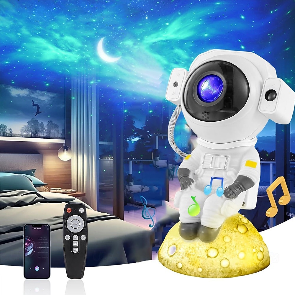 Proiettore di stelle con galassia e astronauta, luce notturna con telecomando musicale e proiettore di luci a forma di nebulosa regolabile a 360°, per camera da letto, regali per bambini e feste del 2025 a $40.99 –P1