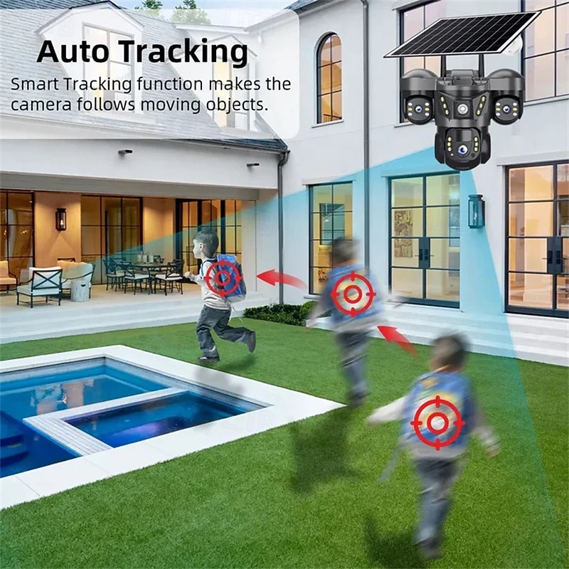 Solar Camera Three Lens Two-Way Audio Outdoor IP66 Waterproof Built-in Battery Security CCTV 6K HD 4G Network Camera 2026 - $138.99 –P4