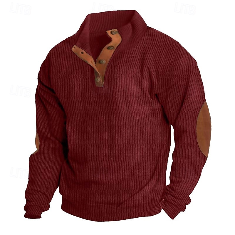 Per uomo Maglia Velluto a coste Felpa con cappuccio Maglione Felpa con cappuccio abbottonata Aalbicocca Blu denim Nero Bianco Verde militare Colletto Mao Semplice Patchwork Sport & Outdoor Casuale del 2025 a $23.99 –P10