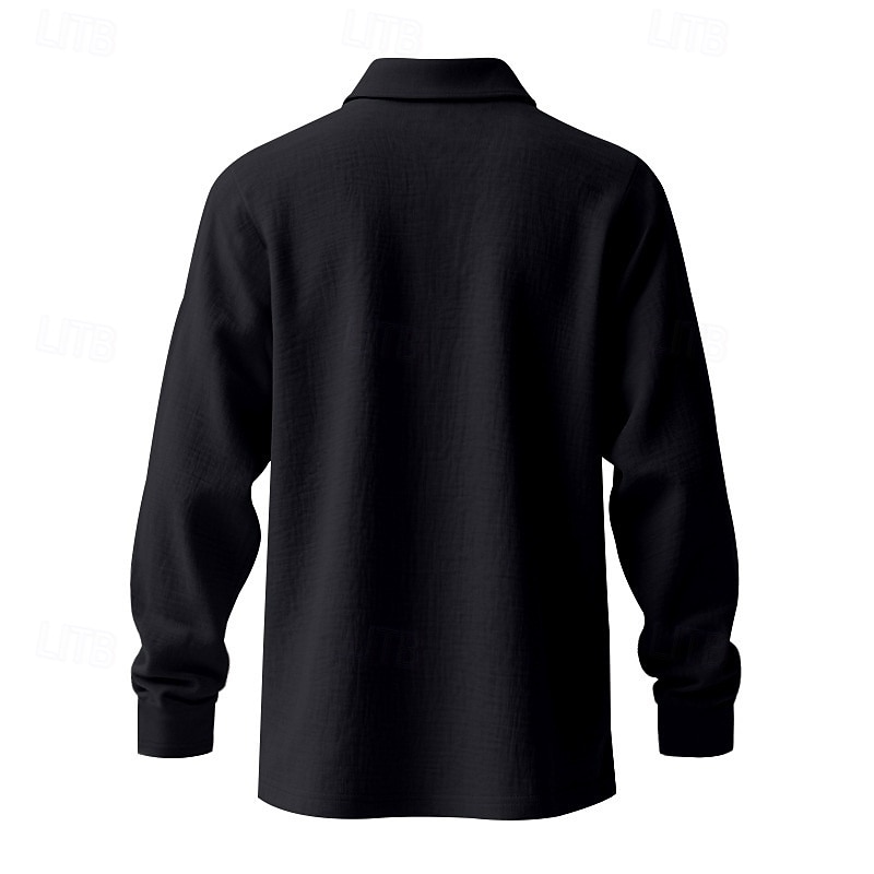 Herre Linskjorte Golf skjorte Arbeid Avslappet Knaphul Langermet Grunnleggende Moderne عادي Knapper Vår Høst Normal Svart Hvit Navyblå Kakifarget Militærgrønn Lyseblå Linskjorte 2025 - $20.99 –P19