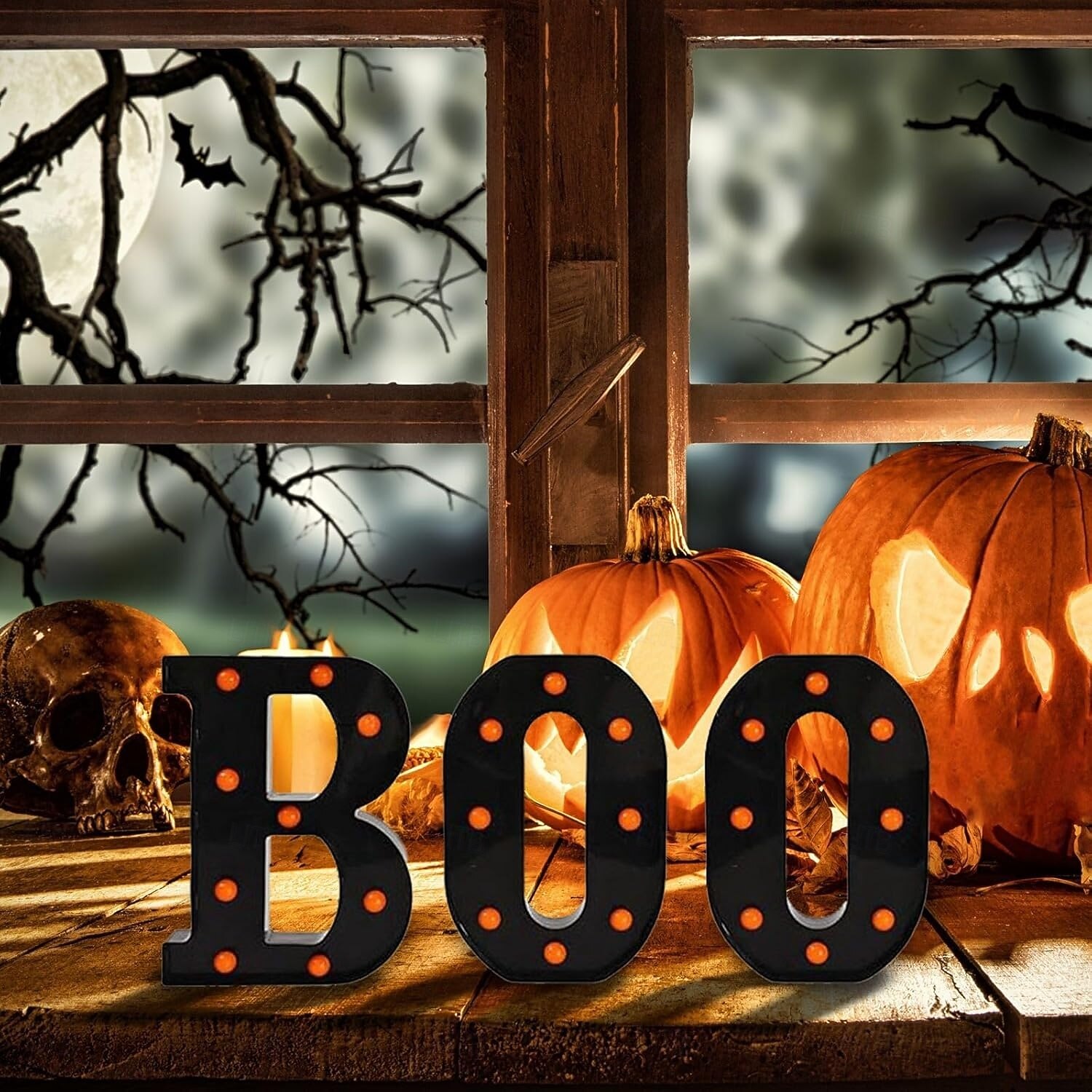 Lumini de Halloween cu litere, lumini luminoase în formă de boo, decor, lumini, ornamente pentru birou, fantomă, festival, atmosferă interioară, aspect 2025 - $21.99 –P3