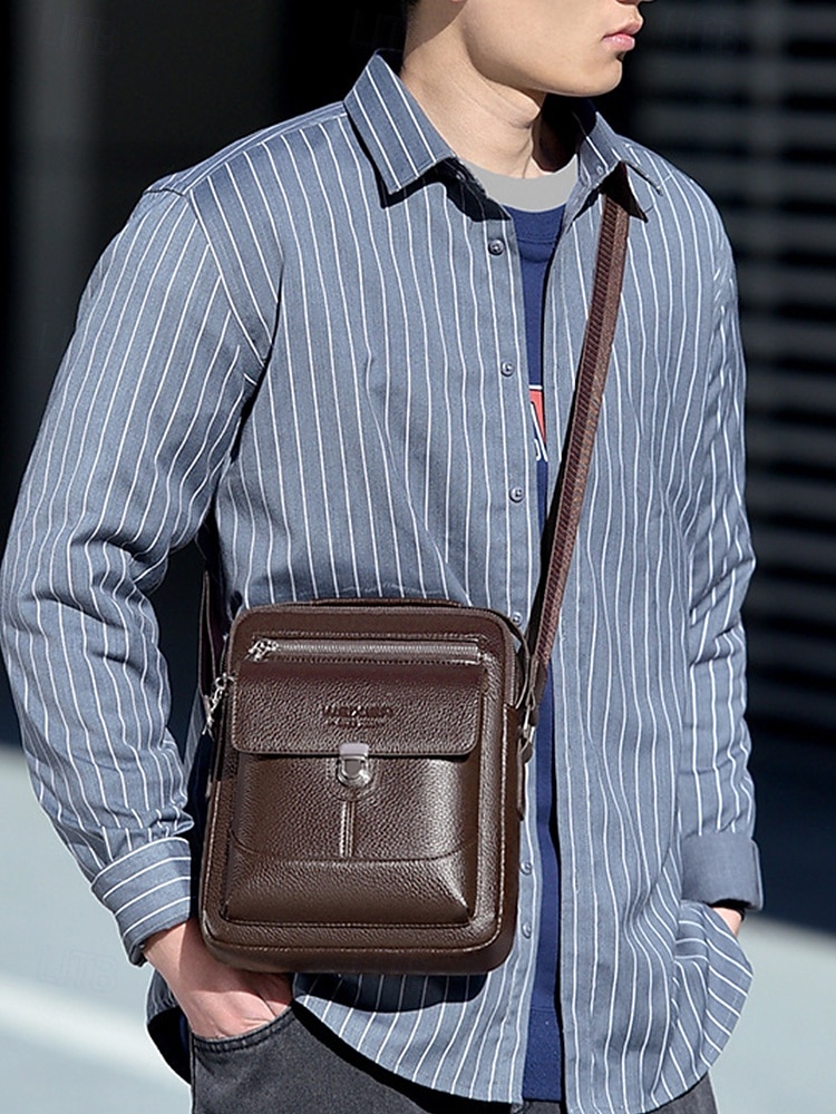 borsa a tracolla da uomo in similpelle effetto ciottolo – borsa a tracolla vintage business-casual, multitasche, tracolla regolabile per lavoro, viaggi e spostamenti quotidiani del 2025 a $19.99 –P2