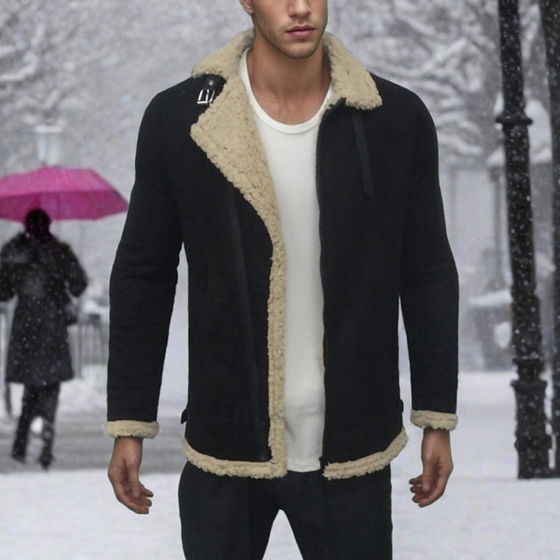 Miesten Talvitakki Sherpa takki Loma Päivittäin Pidä lämpimänä Tasku Fleece Talvi Tavallinen Muoti Katutyyli Kauluskäänne Normaali Musta Keltainen Viini Kahvi Jackets 2025 - $48.99 –P1