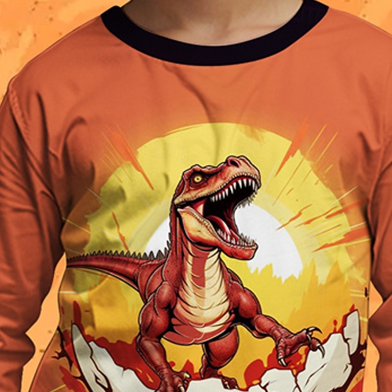 Halloween Pojkar 3D Tecknat Dinosaurie T-shirt Långärmad Vår Höst Mode Grundläggande Barn 4-12 år Rund hals Utomhus Ledigt Dagligen Normal 2025 - $13.99 –P2