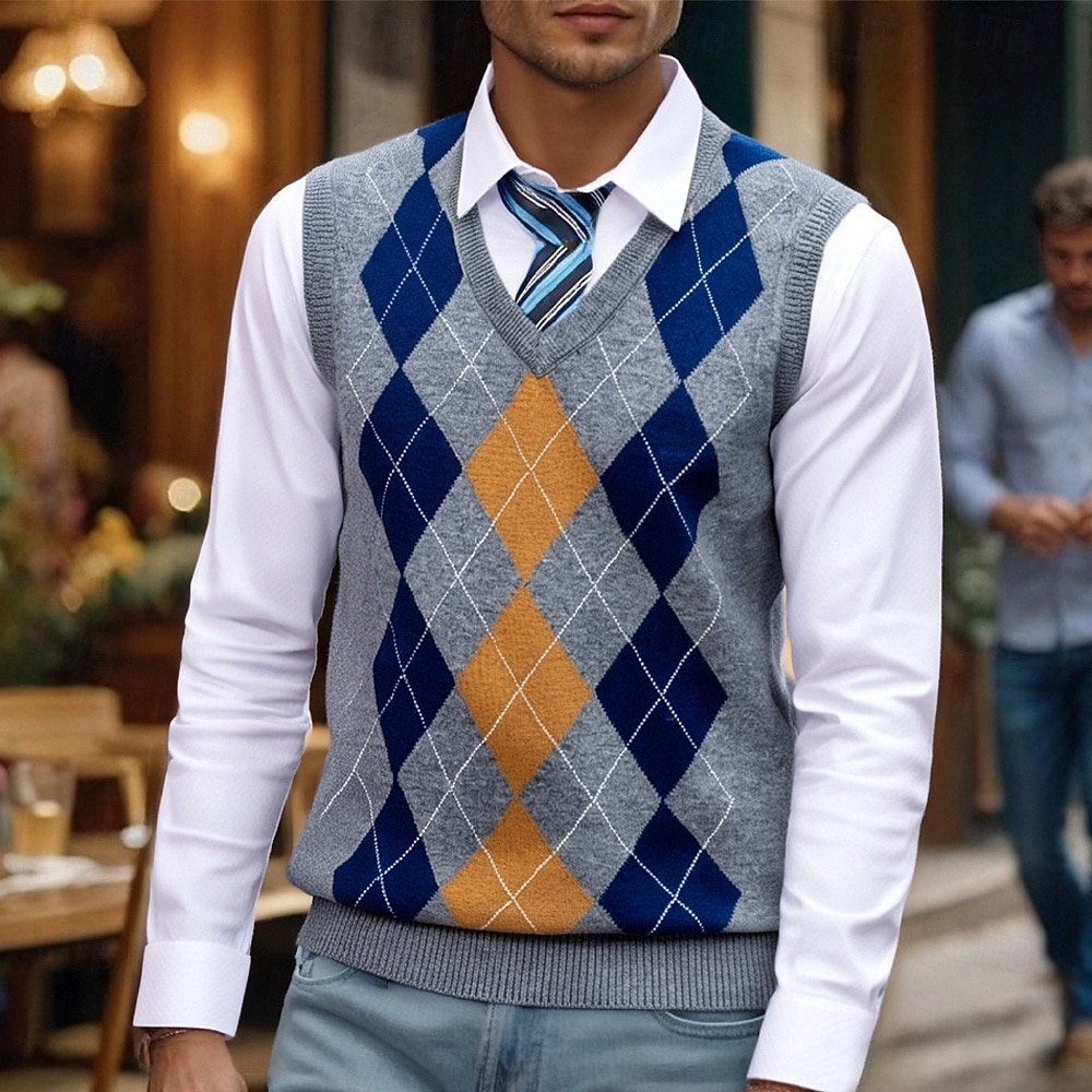 Homens Colete de moletom Vestido Suéter Pulôver suéter Colete Suéter de malha Estriado Tricotar Tops regulares Tricotado Decote V Roupa Diária Encontro Roupa Outono Inverno Camelo Preto S M L de 2026 por $33.99 –P1